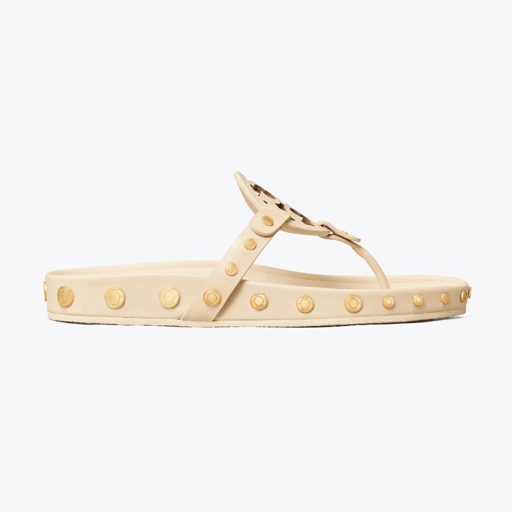 Tory Burch Miller LAST ONES! Cloud Coin Thong Sandals New Cream Ivory Leather - Picture 8 of 11